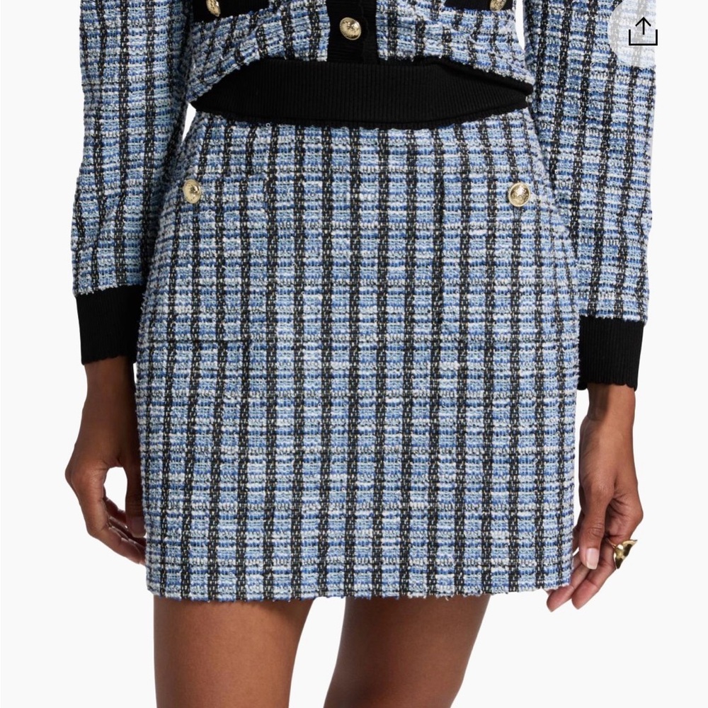 10 Crosby Derek Lam Light Blue and Black Checked Tweed Mini Skirt